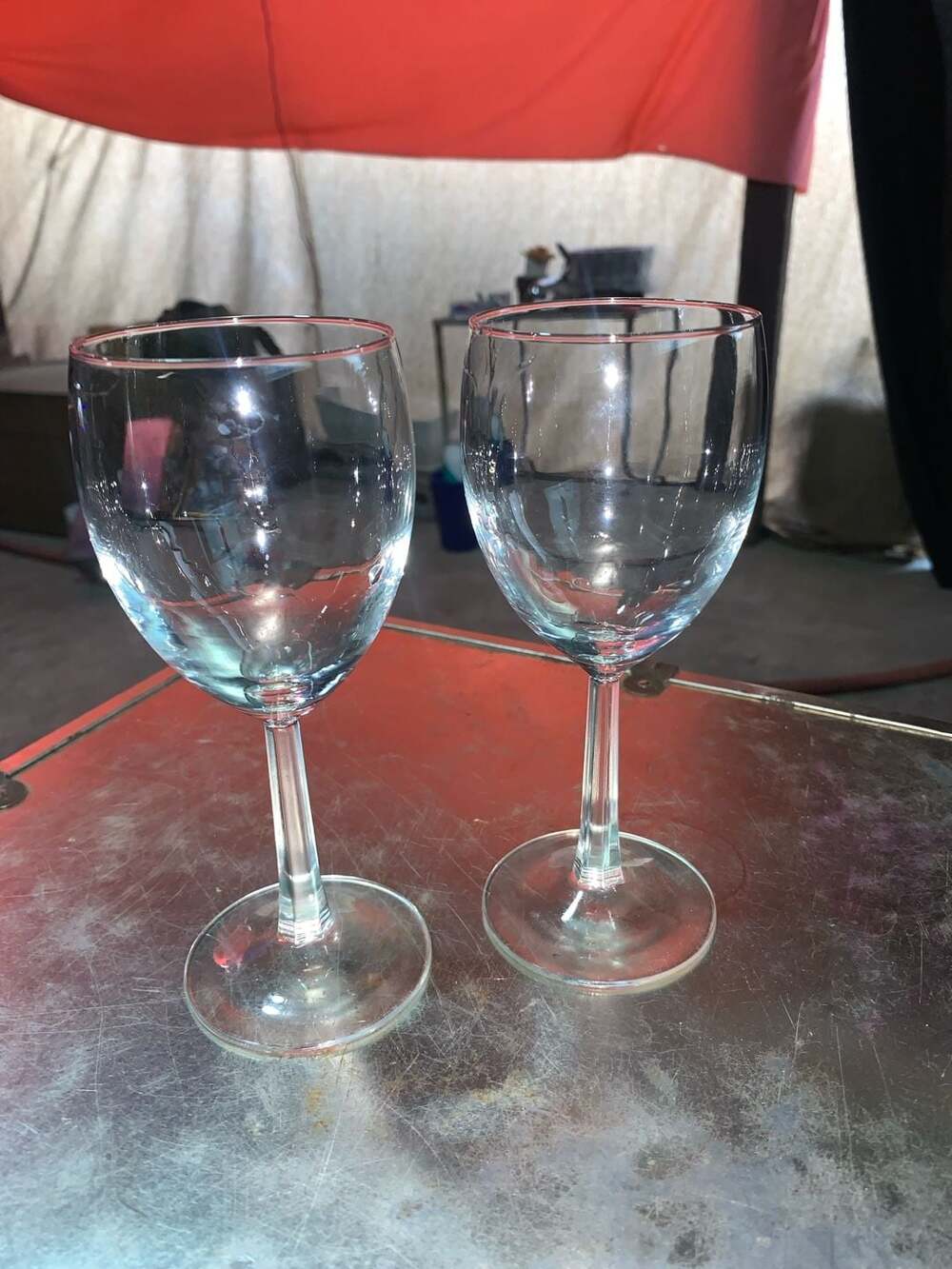 Vintage Clear Glass Wine Glasses with Faceted Stems, Set of 2